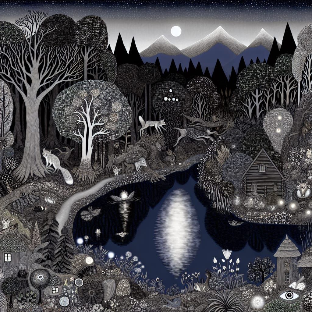 Art Brut Midnight Forest with River Reflections