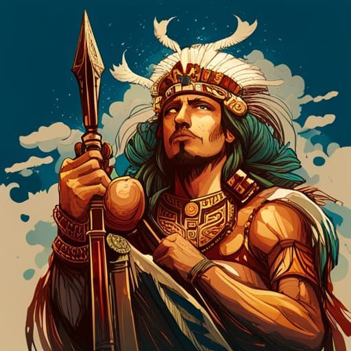 Incan God in Battlefield: Digital Art Illustration