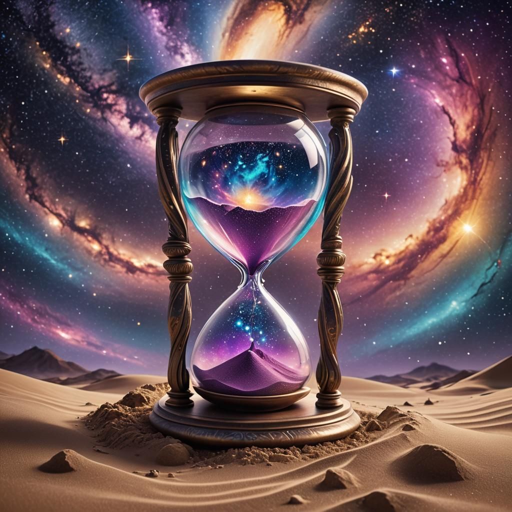 Hourglass Sinking into Starry Void in Astral Art