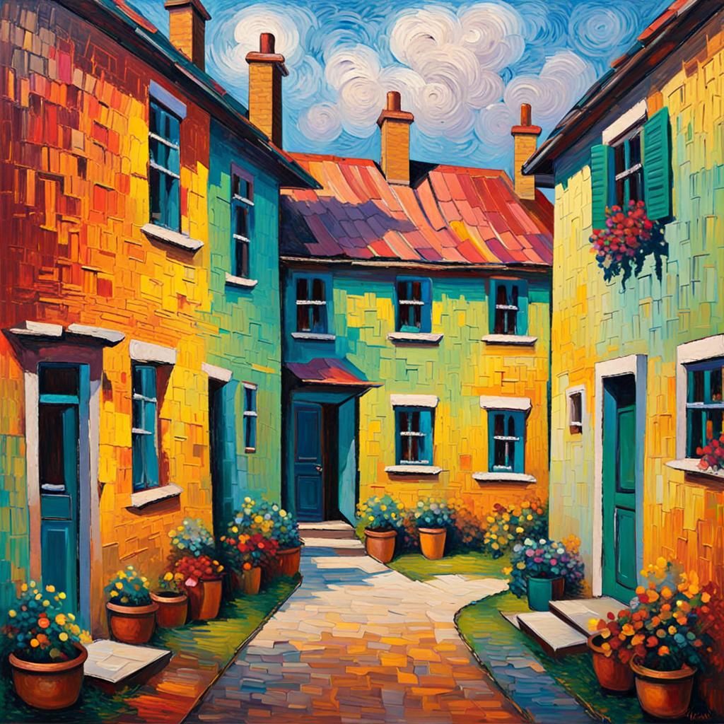 Cozy Home in Expressionist Impasto Style