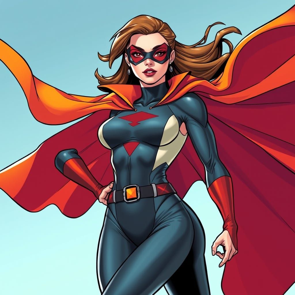 Dynamic Superheroine in Comic Book Style