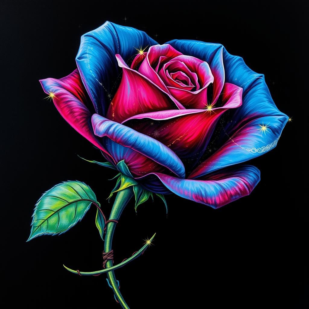 Surreal Rose with Spiraling Stem in Fantasy Style