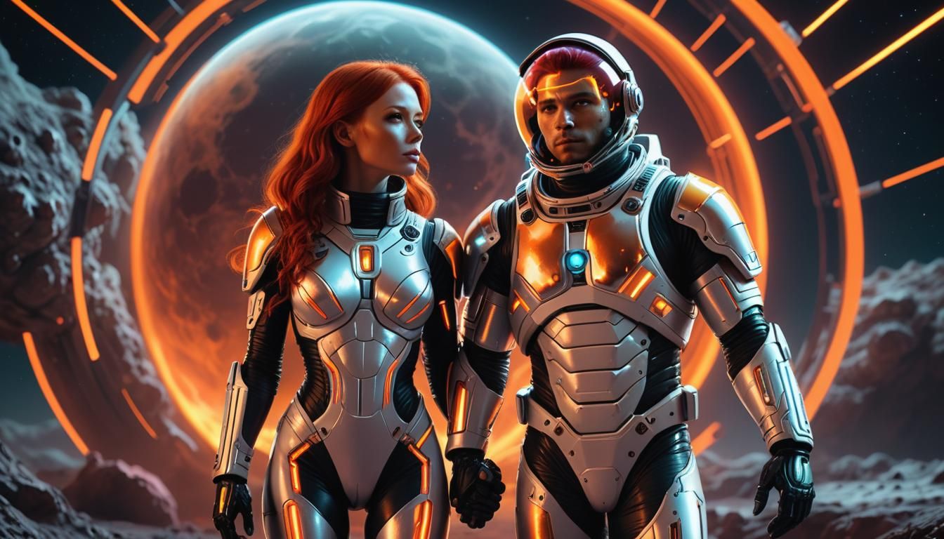 Futuristic Couple in Cyberpunk Comic Art Style