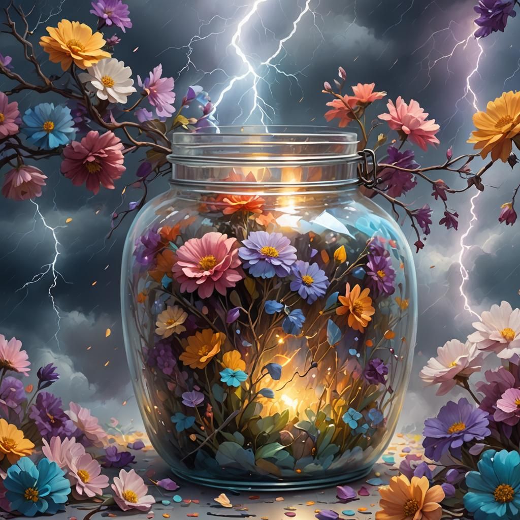 Ethereal Flower Storm Descending Into a Jar