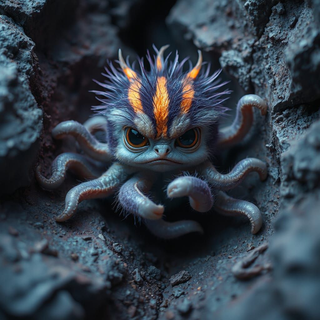 Tiny Angry Fluffy Creature with Neon Tentacles