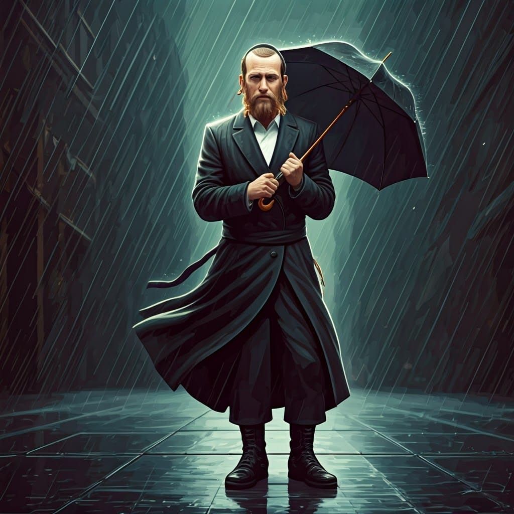 Resilient Hasidic Man Stands Against Turbulent Weather in Cy...