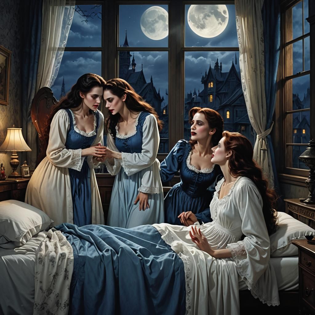 Vampires in Bedroom: Detailed Matte Painting in 8k