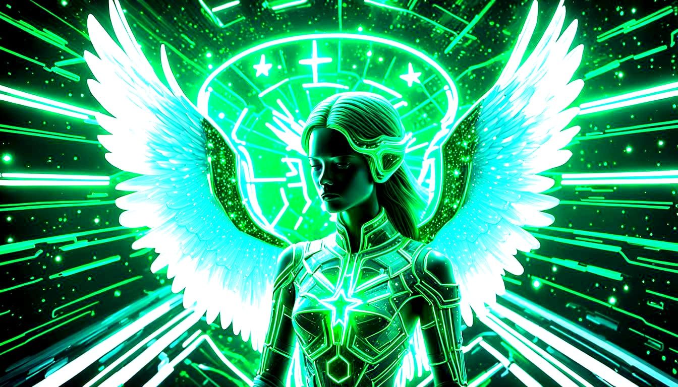 Sci-Fi Angel of Interconnected Glowing Stars