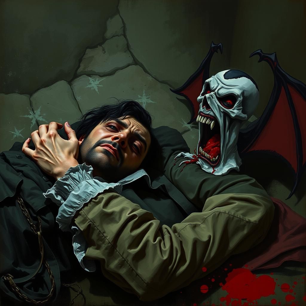 Pixelated Vampire Attack in Victorian Gothic Style