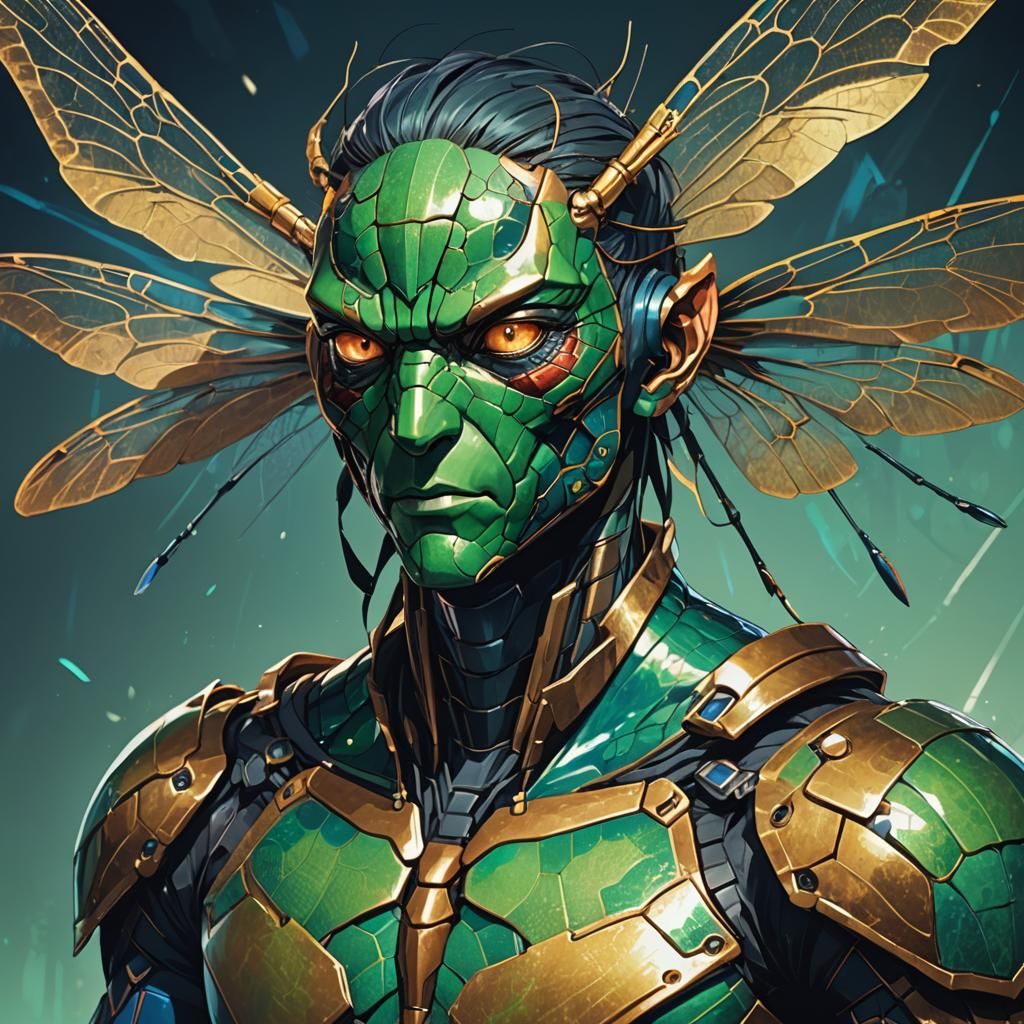 Dragonfly Man Hybrid Portrait in Anime Style