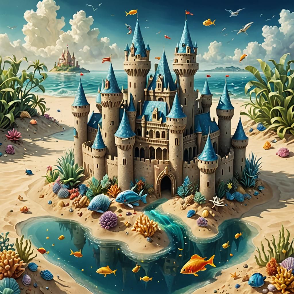 Underwater Sandcastle Kingdom in Surrealist Style