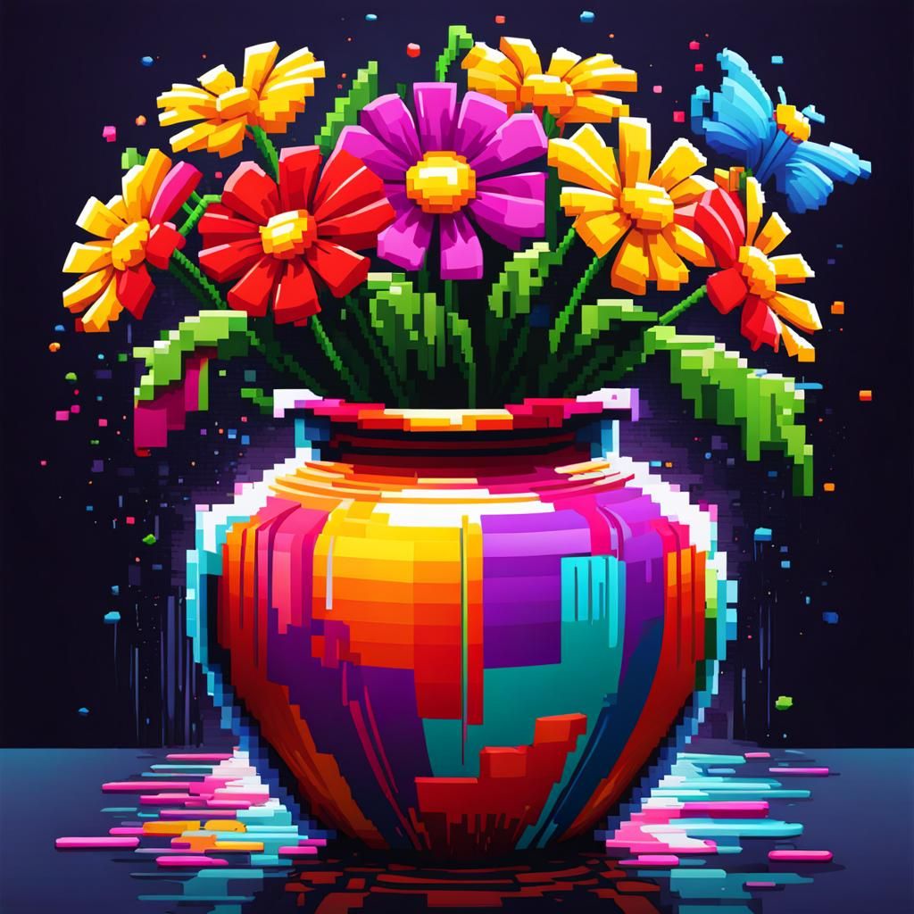 16-bit Pixel Art Flower Vase Graffiti