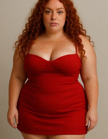 Vibrant Oil Painting Portrait of a Curvy Woman in a Red Dres...