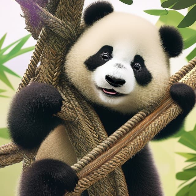 Adorable Baby Panda in Bamboo Suit: Digital Art