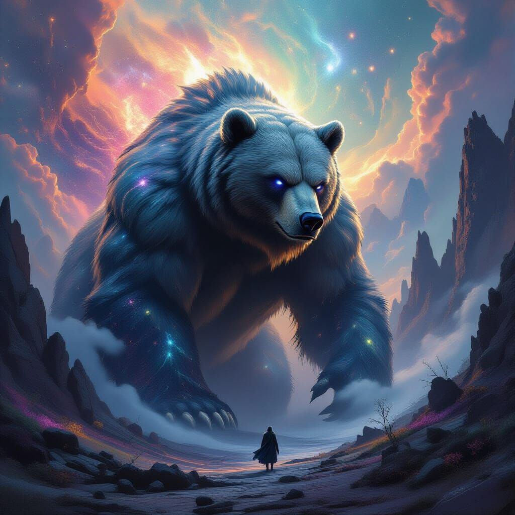 Cosmic Bear Guards Fantasy Realm in Dark Fantasy Style