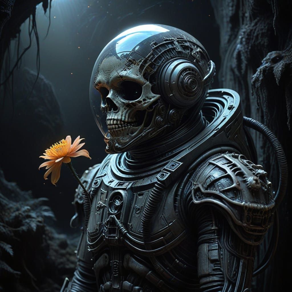 Astronaut Adrift in Space with Glowing Flower