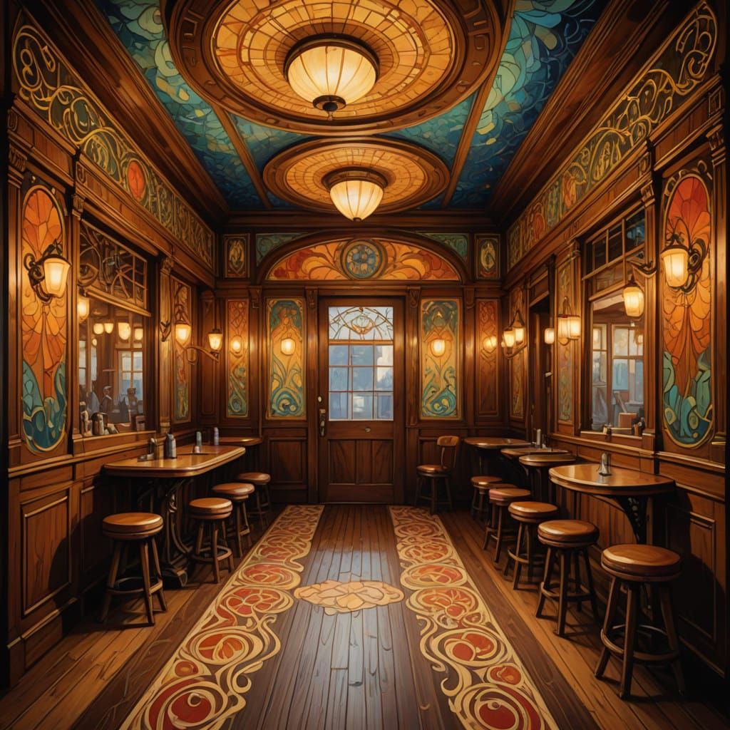 Old West Saloon in Art Nouveau and Pointillism