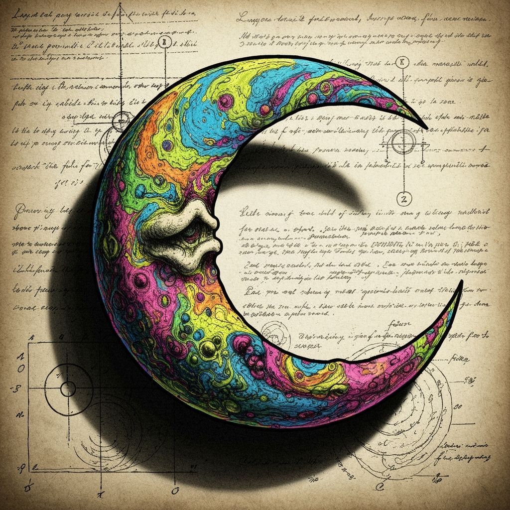 Psychotic Crescent Moon in Surreal Ink Painting
