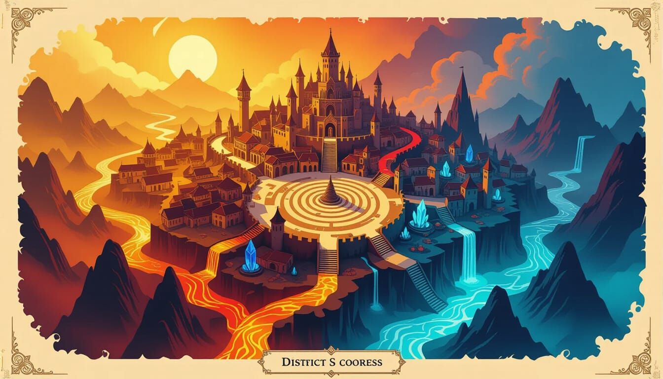 Fantasy City Map with Magma Streams and Crystal Formations