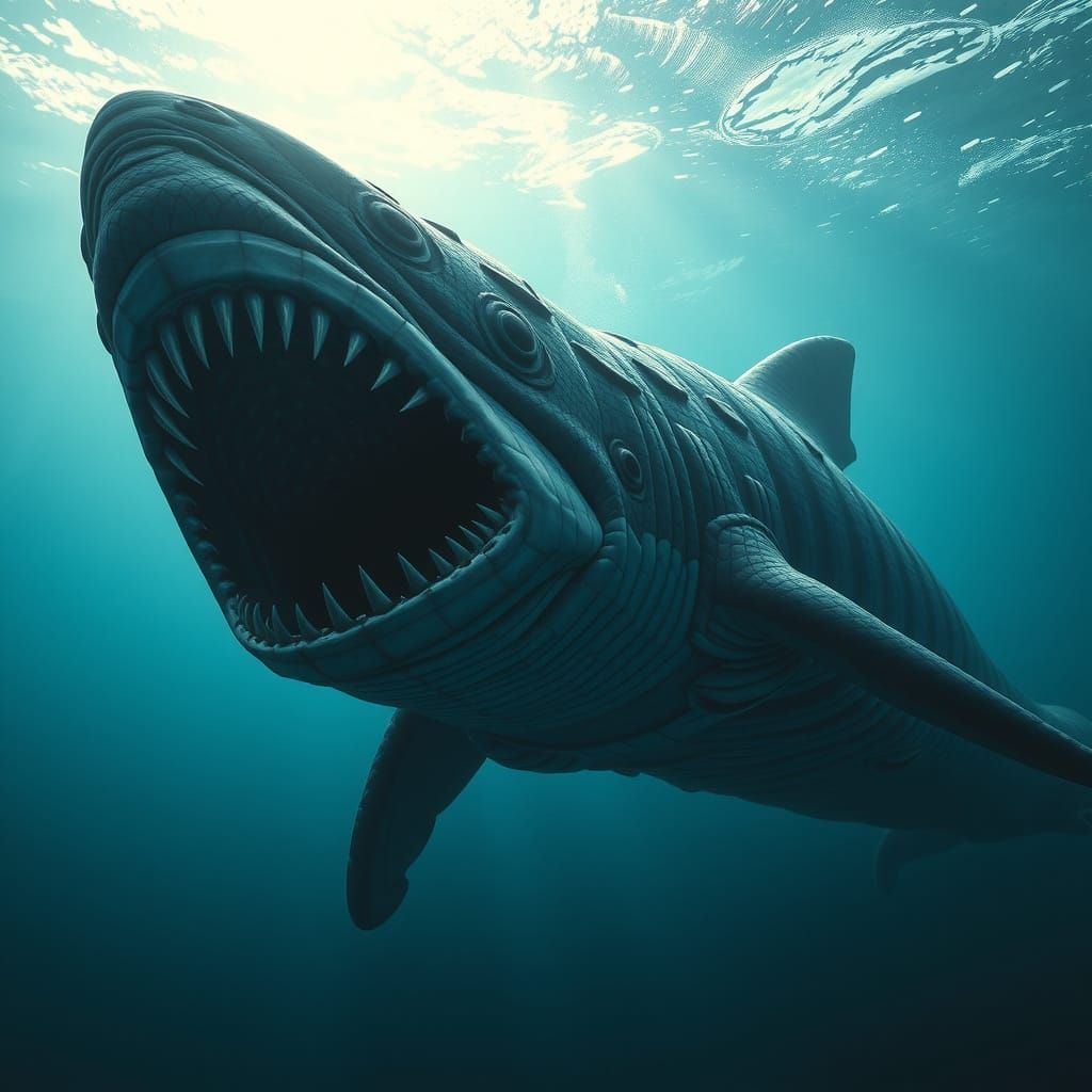 Megalodon Glides Beneath the Ocean: Gothic Cinematic Art