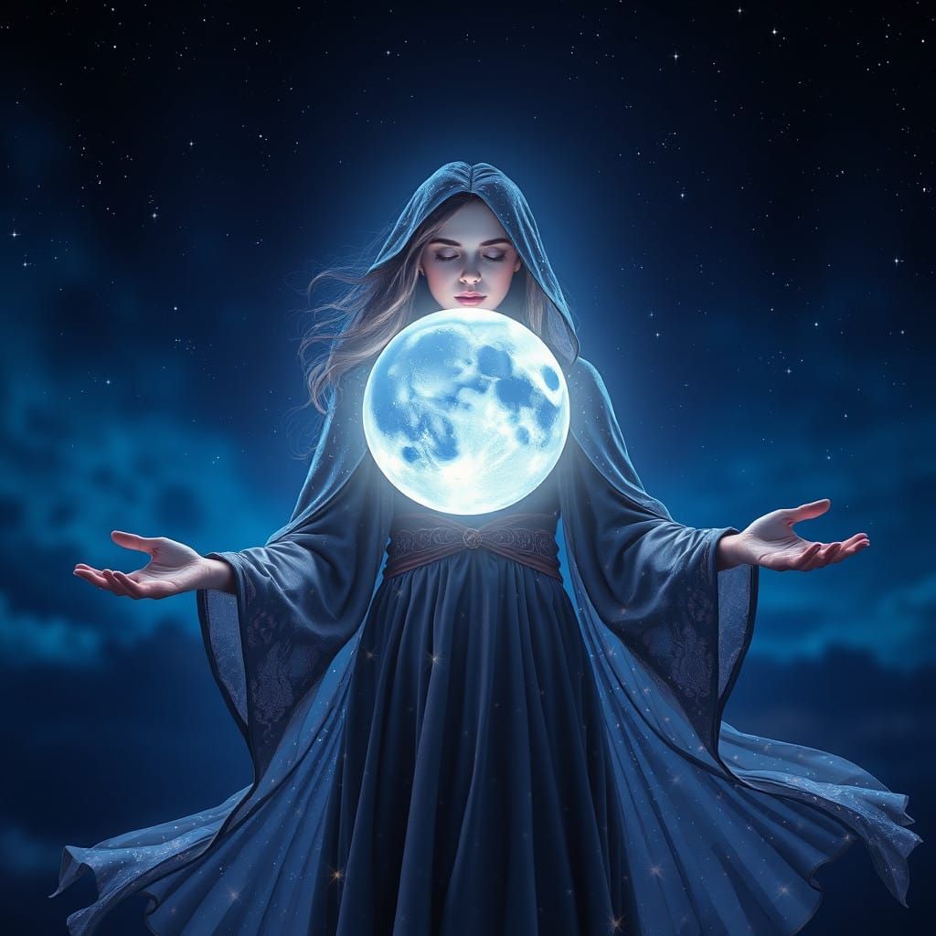 A Dreamlike Woman Amidst a Celestial Glow