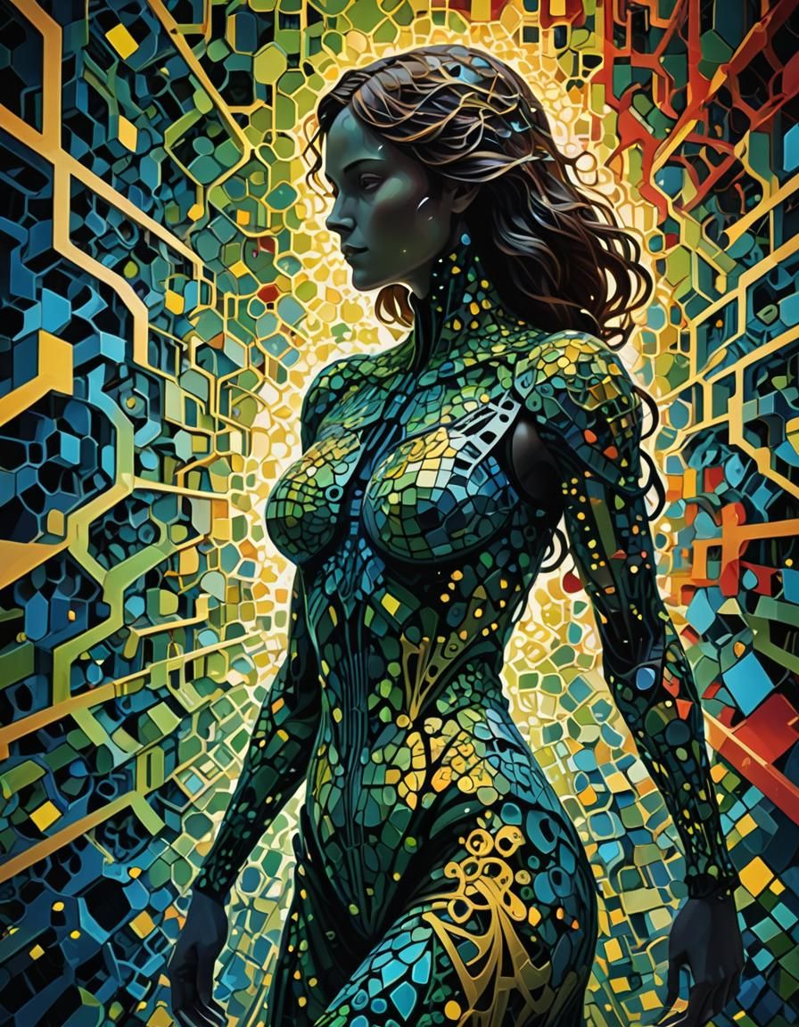 Cellular Automata: Woman's Silhouette in Algorithmic Art