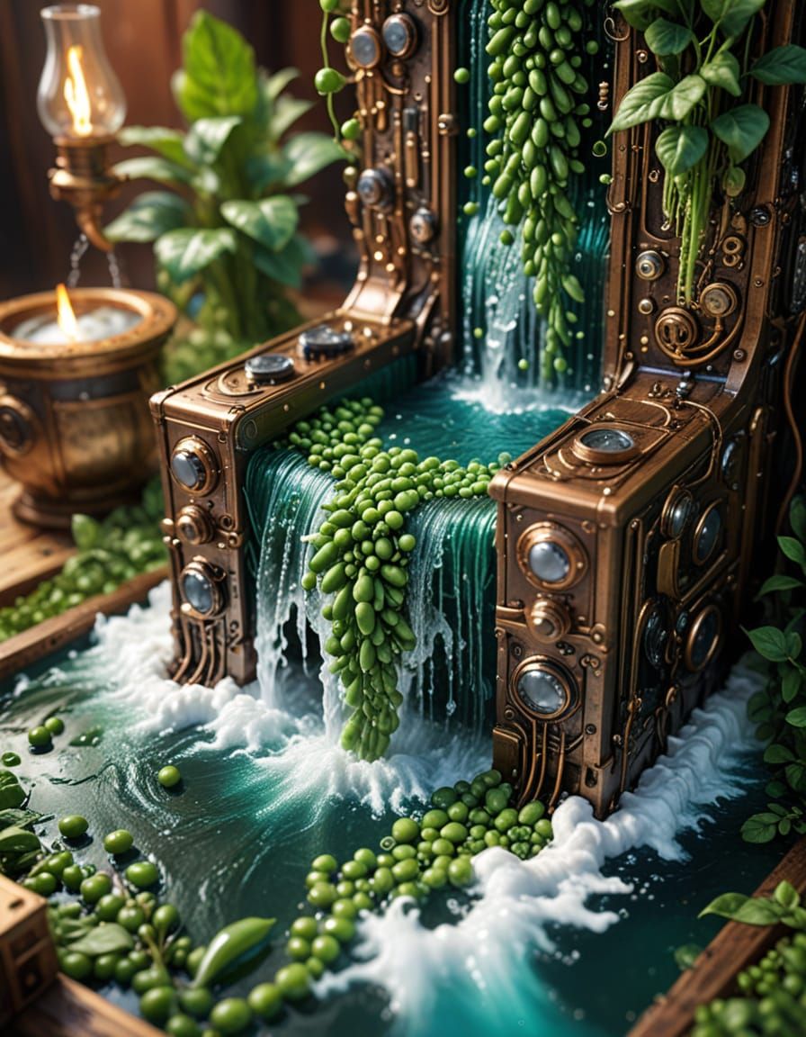 Waterfall Inside Organic Motherboard Steampunk 3D