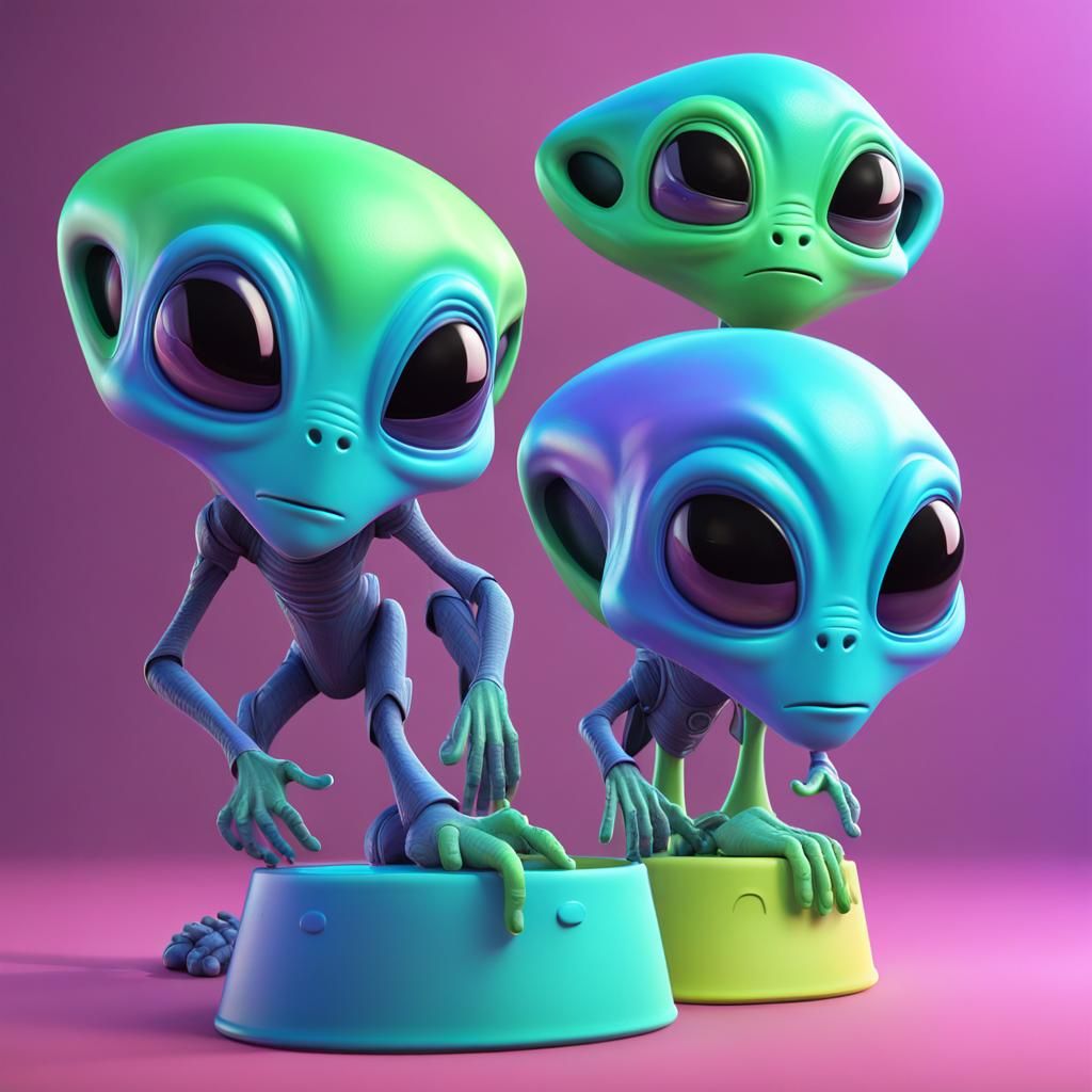 Three-Headed Alien Concept Art in Pixar Style