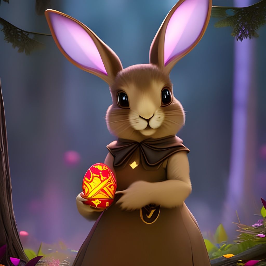 Chibi Rabbit with Easter Eggs in Hyperdetailed Forest