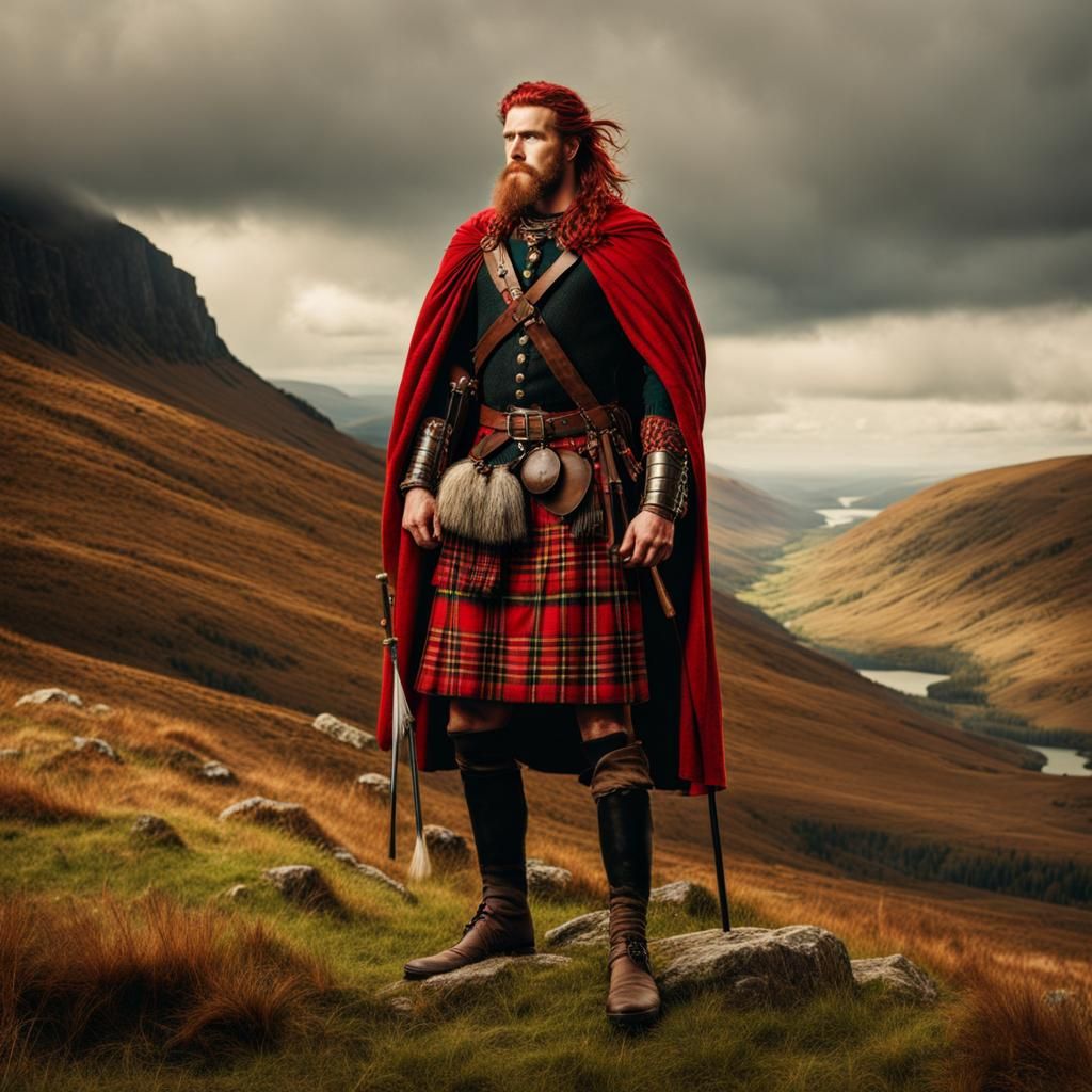 Scottish Highland Warrior in Pre-Raphaelite Style