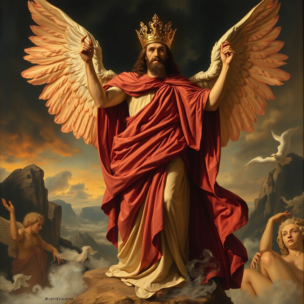 Regal Figure in Divine Landscape, Baroque Style