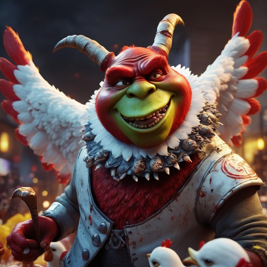 Evil Shrek Devil Butchers Chickens: Pixar-Inspired 3D Art