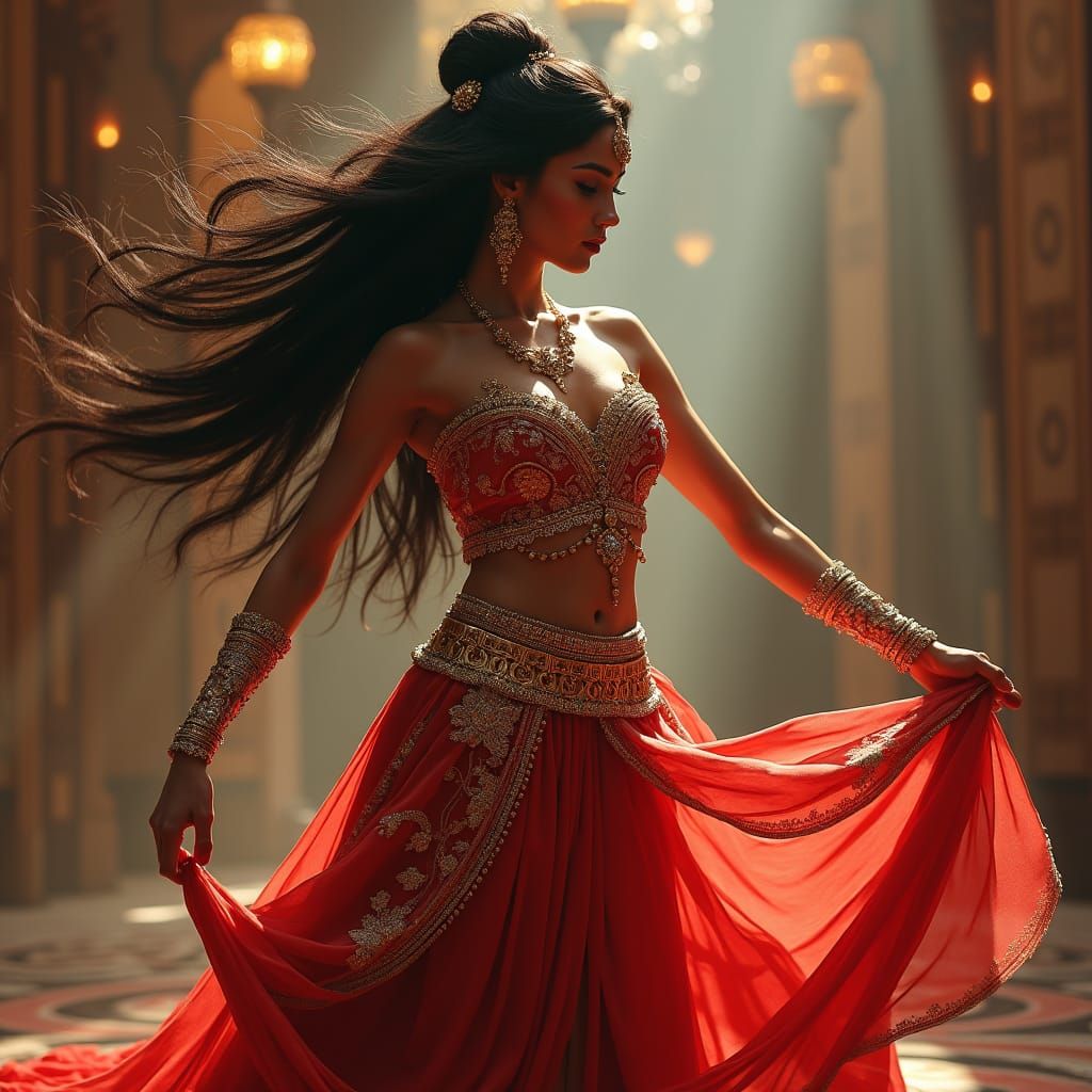 Middle Eastern Dancer in Opulent Harem Attire