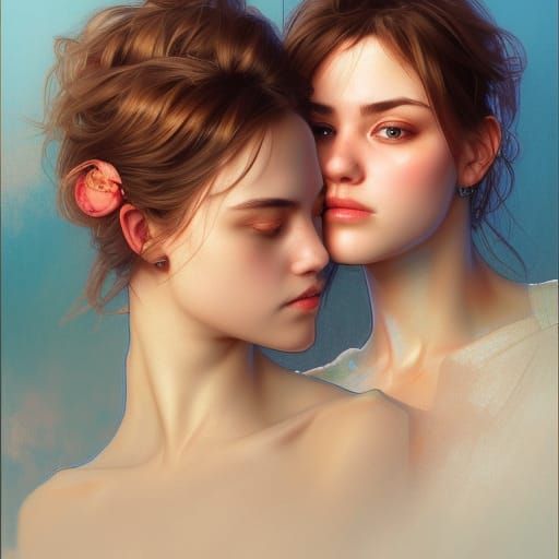 Passionate Kissing Portrait in Hyperdetailed Style