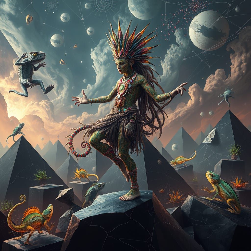 Mystical Prince Dancing in Surreal Bio-Art Style