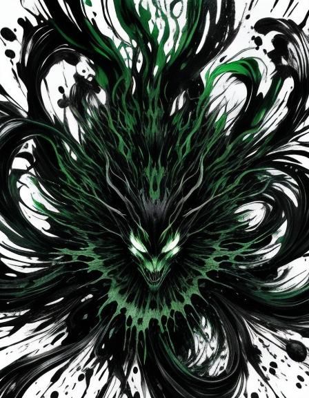 Surreal Screaming Horror in Black, Green, and White