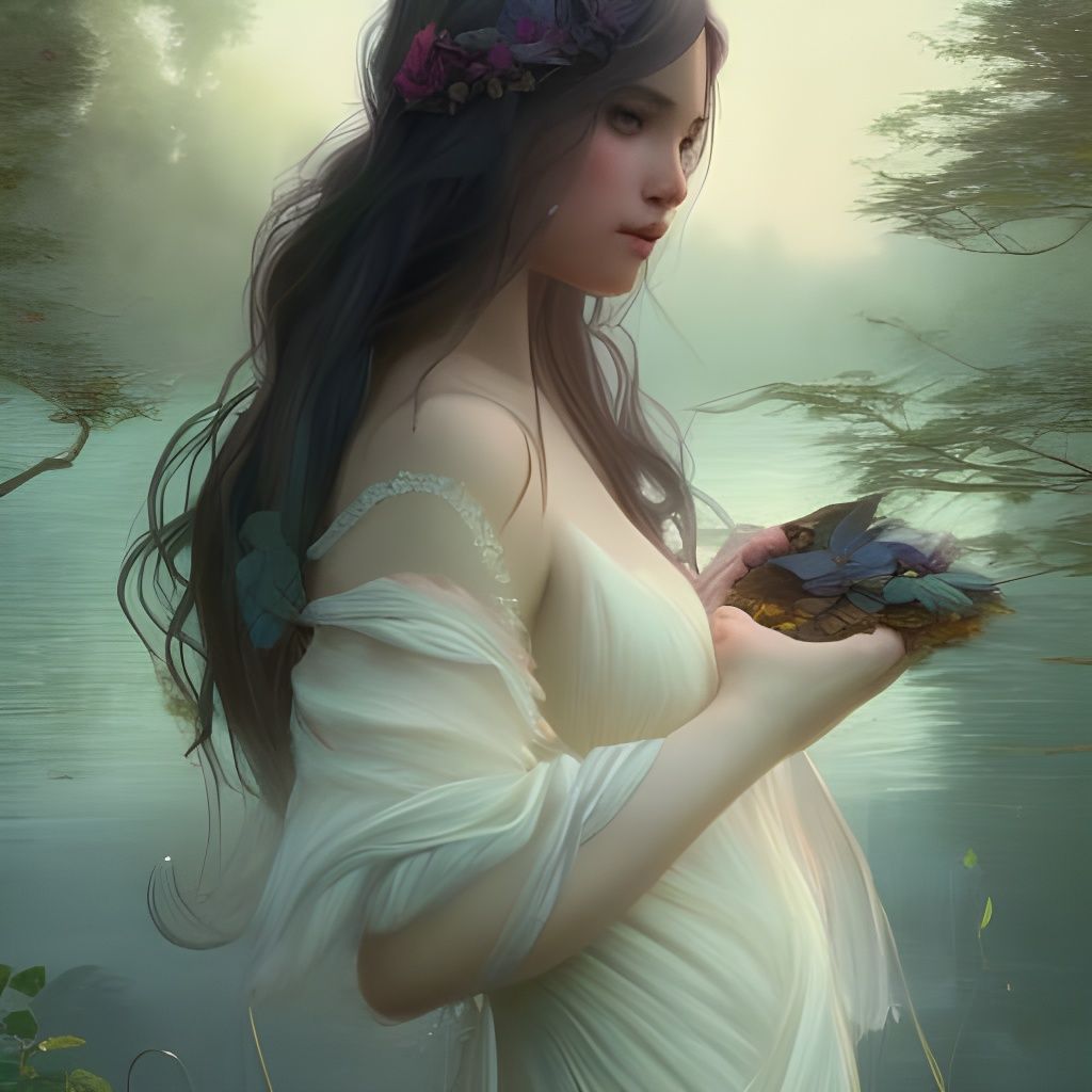 Ethereal Fairy Portrait by Lake, Hyperdetailed Fantasy Art