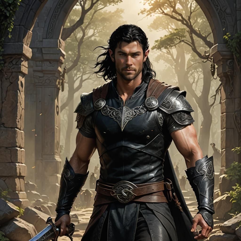 Elven Warrior Silhouette with Piercing Gaze