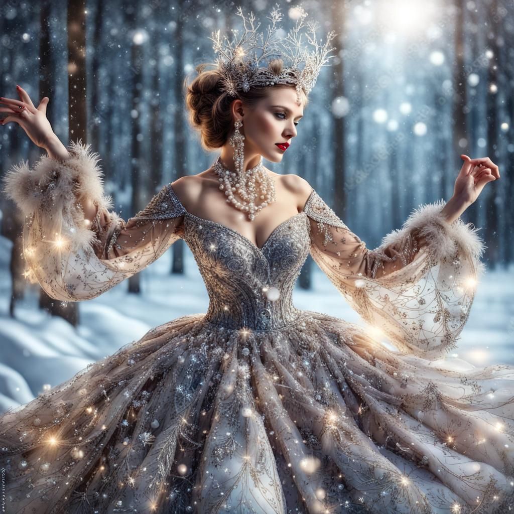 Dancing Woman in Embroidered Dress, Christmas Style