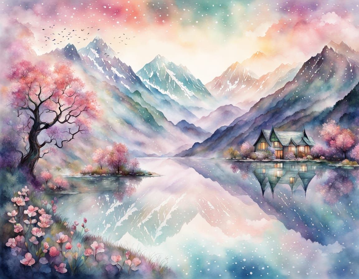 Fairy in Watercolor Double Exposure Landscape