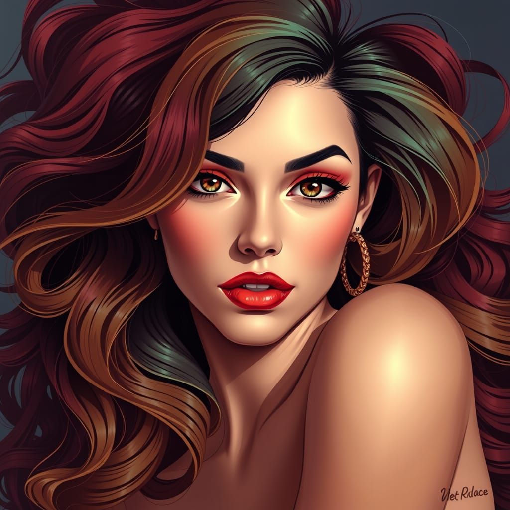 Anime Pin-Up Goddess in Vibrant Hair