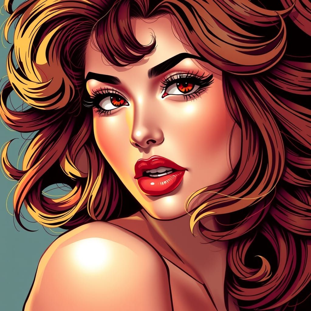 Anime Pin-Up Goddess in Vibrant Hair