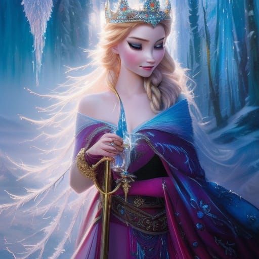 Intricate Royal Crowns Oil Painting: Frozen Style