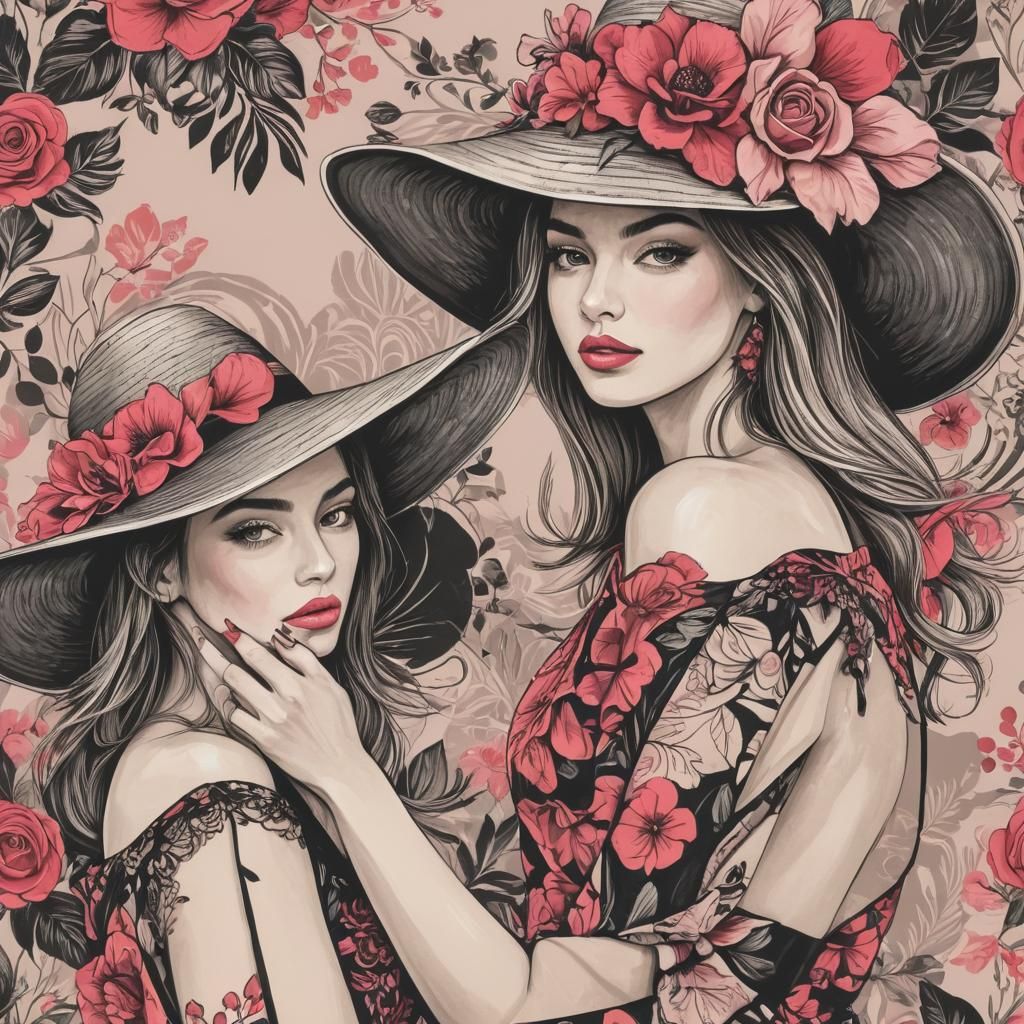 Abstract Fashion Illustration of Two Girls in Vector Art