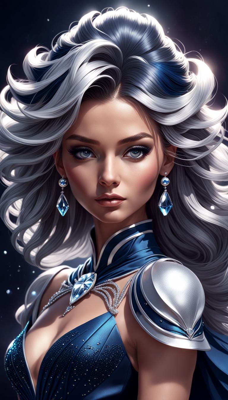 Woman in Crystal Stingray Gown: Hyperdetailed Portrait