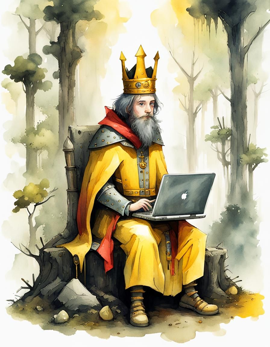 Medieval King Edward in Rainforest, Watercolor Style