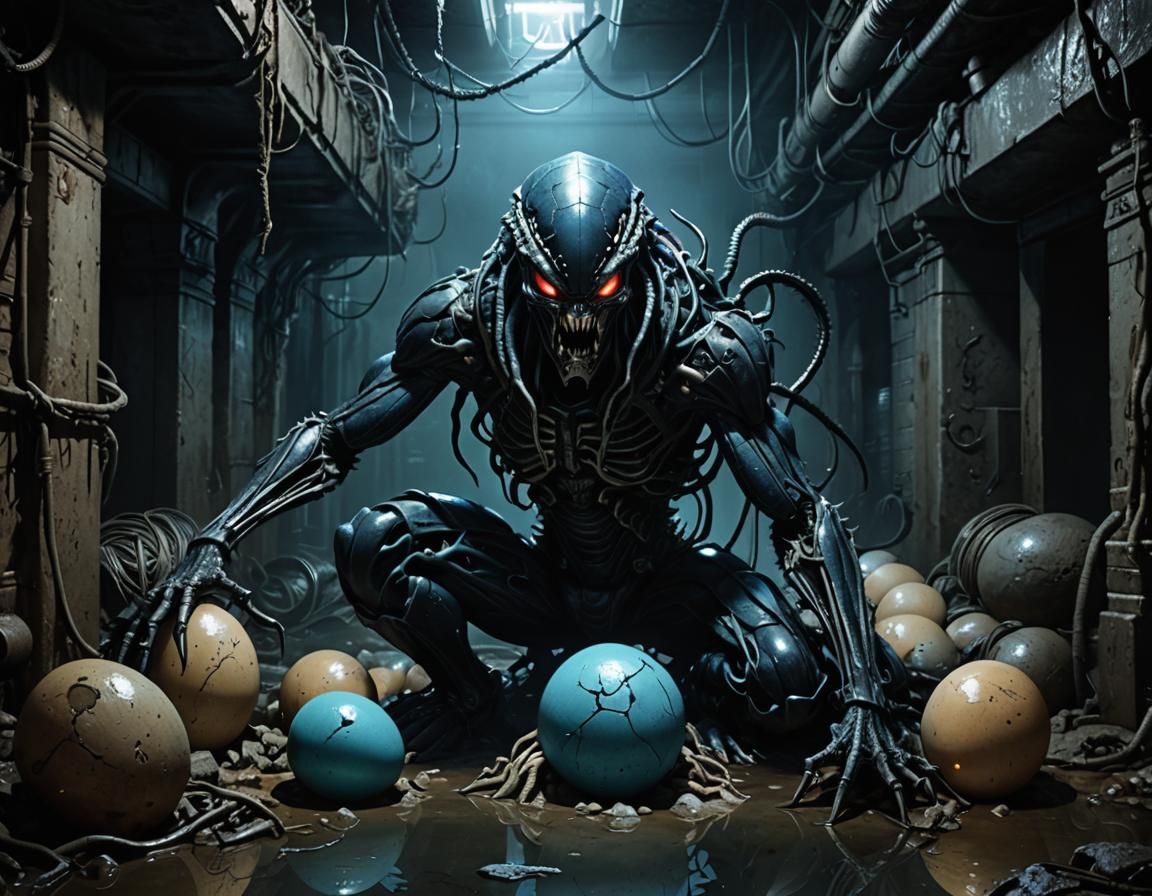 Biomechanical Horror: Predator, Alien, and Venom Fusion