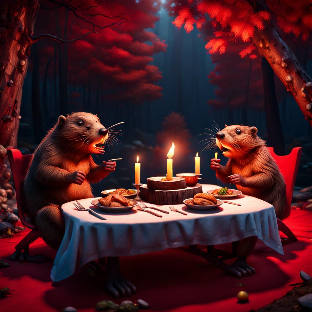 Beavers' Candlelit Dinner: Detailed Matte Painting