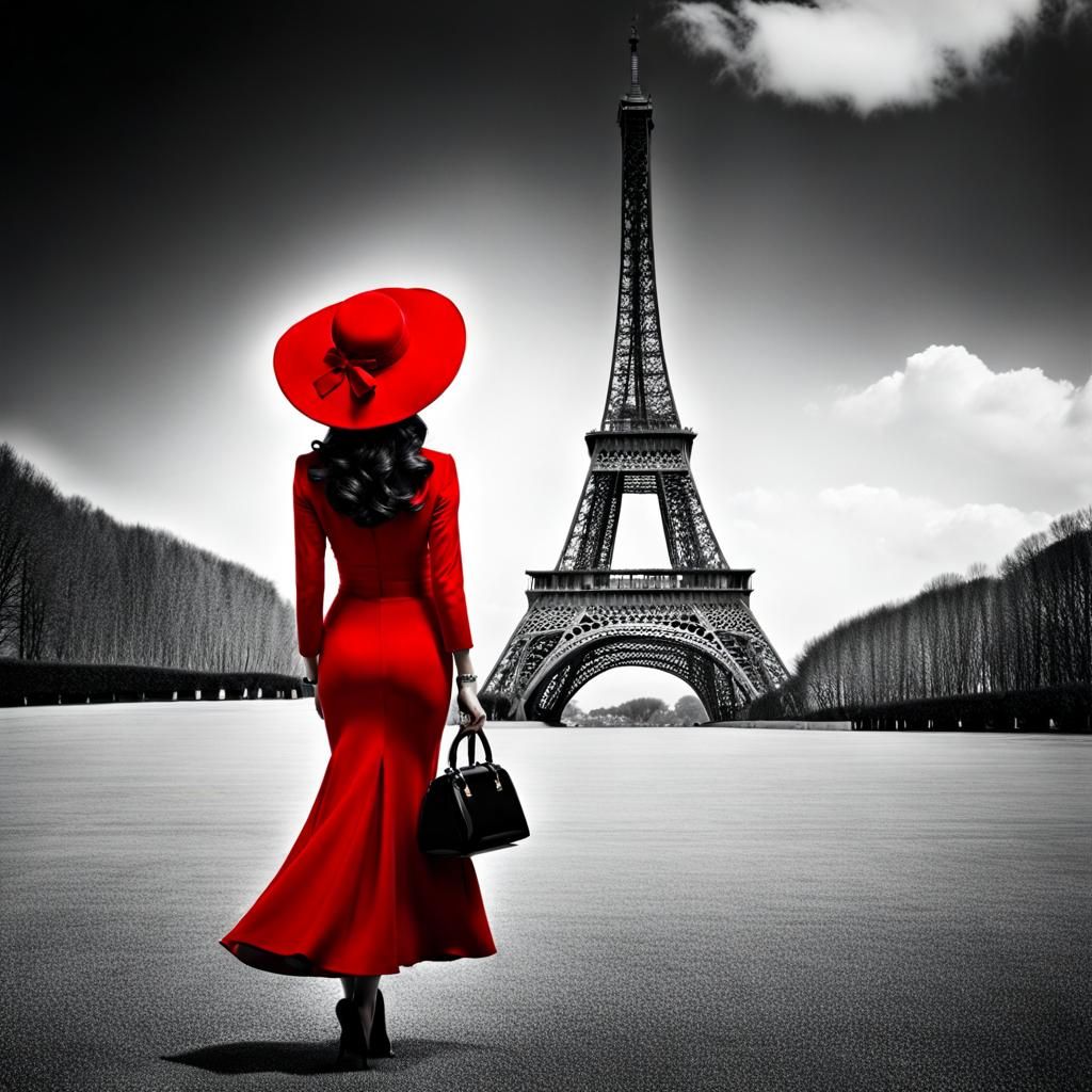 Elegant Lady in Red Hat on White