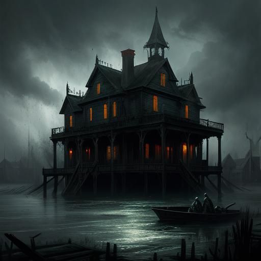 Sinister Haunted House in Stormy Bayou